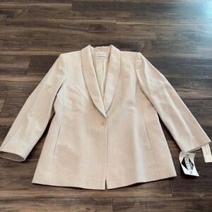 Vintage Miss Pendleton Blazer Womens Medium Beige Wool Herringbone Shawl Collar
